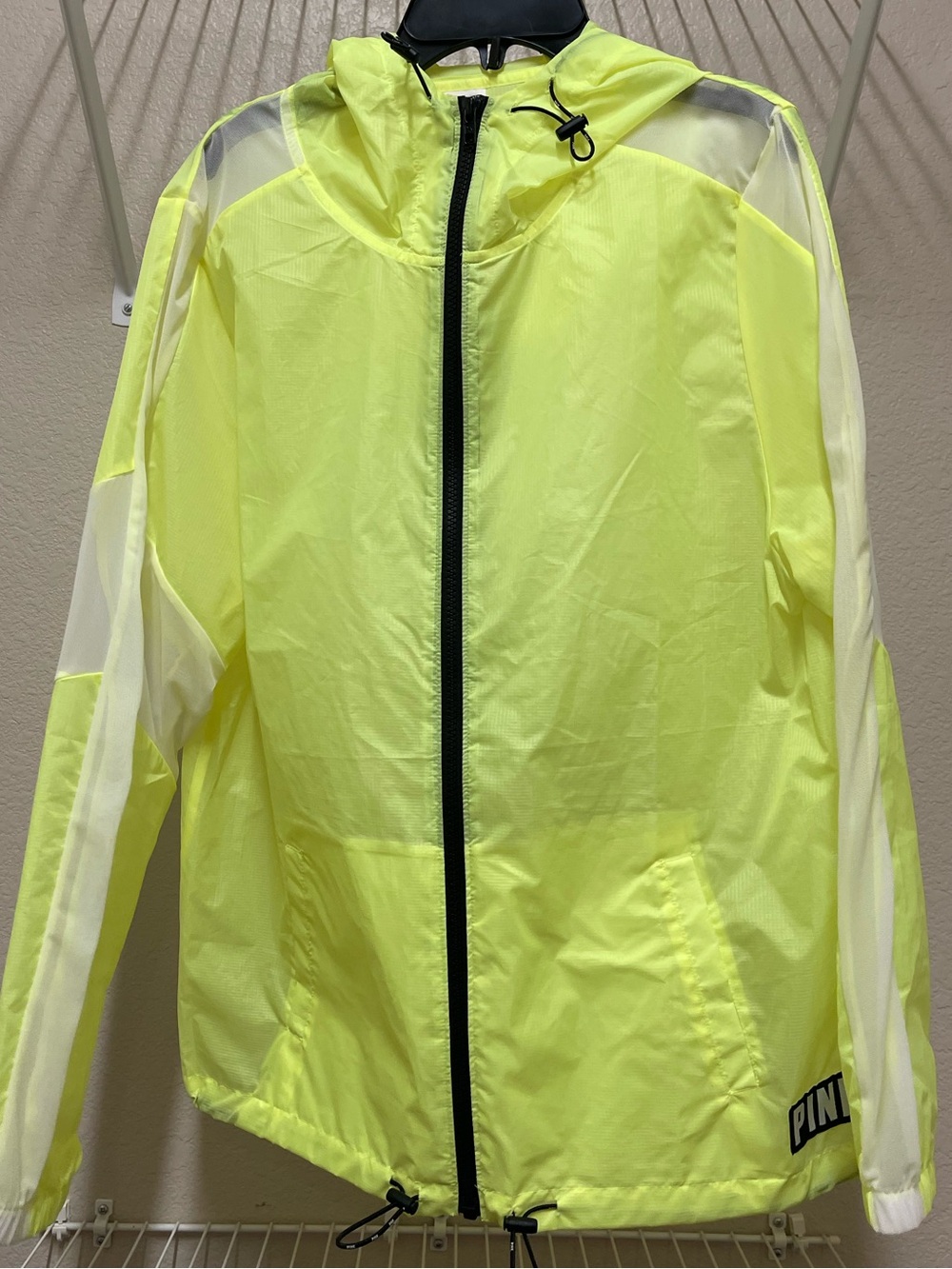 PINK Victoria's Secret Neon Yellow Hooded Windbreaker Jacket